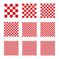 Set of red and white checkerboard seamless patterns