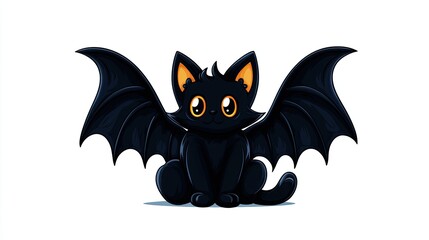 Obraz premium A cute cartoon bat cat with big eyes and black fur, featuring playful wings, perfect for Halloween-themed designs and illustrations