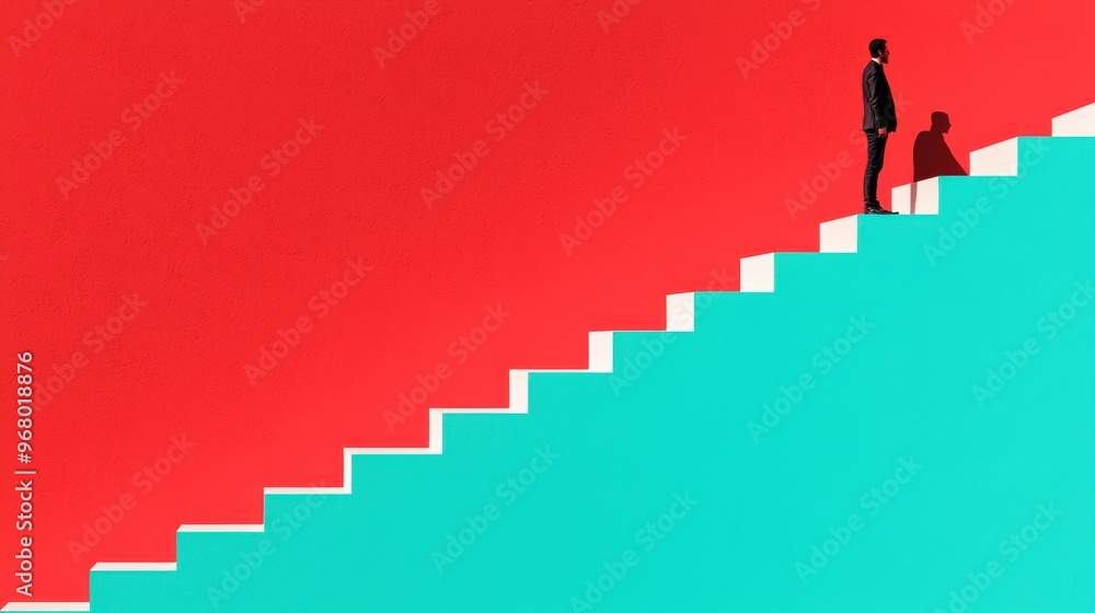 Poster steps to habit formation: a staircase where each step is labeled with an action, and as the person c
