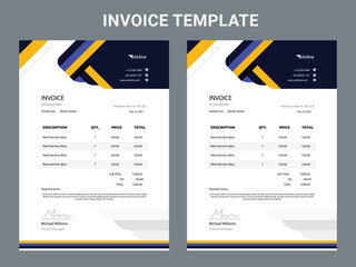 Modern style gradient technology company invoice design template in blue red orange. This cash memo price list for order expense is used for accounting bookkeeping finance business as money receipt.