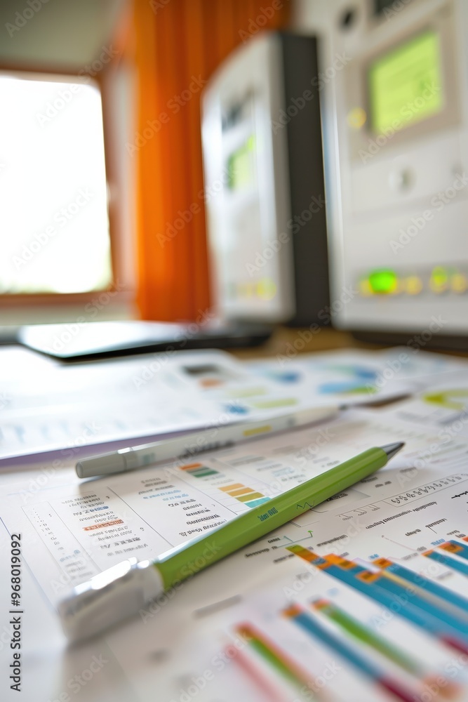 Poster energy efficiency report with detailed graphs and recommendations for reducing consumption