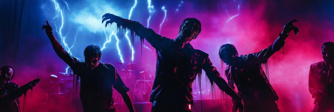 Spooky Halloween karaoke night with a zombie rock band in a 90s grunge theme