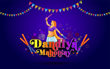 Dandiya night, dance, garba, raas concept for Navratri festival celebration.
