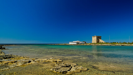 Torre Lapillo, vista dalla spiaggia, Salento,Lecce,Puglia,Italia
