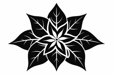 Poinsettia Flower Silhouette Vector, Christmas Flower with Leaf Black Silhouette.