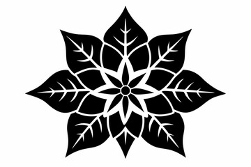 Poinsettia Flower Silhouette Vector, Christmas Flower with Leaf Black Silhouette.