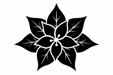 Poinsettia Flower Silhouette Vector, Christmas Flower with Leaf Black Silhouette.
