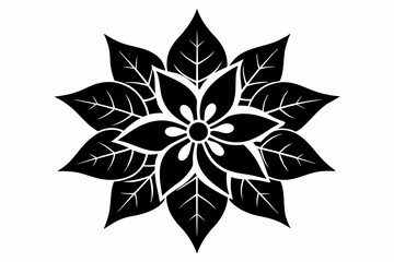 Poinsettia Flower Silhouette Vector, Christmas Flower with Leaf Black Silhouette.