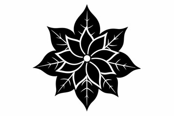 Poinsettia Flower Silhouette Vector, Christmas Flower with Leaf Black Silhouette.