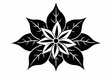 Poinsettia Flower Silhouette Vector, Christmas Flower with Leaf Black Silhouette.
