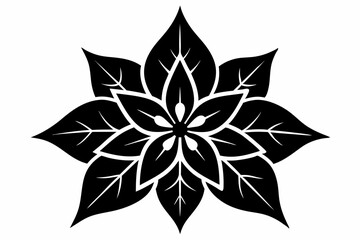 Poinsettia Flower Silhouette Vector, Christmas Flower with Leaf Black Silhouette.