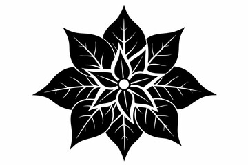Poinsettia Flower Silhouette Vector, Christmas Flower with Leaf Black Silhouette.