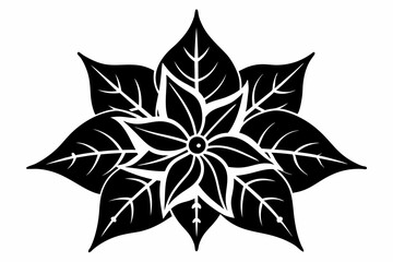 Poinsettia Flower Silhouette Vector, Christmas Flower with Leaf Black Silhouette.