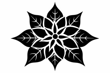 Poinsettia Flower Silhouette Vector, Christmas Flower with Leaf Black Silhouette.