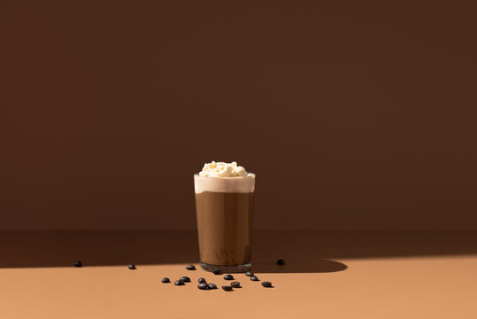 Affogato coffee with vanilla ice cream and whipped cream