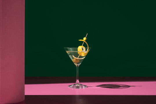 Elegant Dry Martini with Olive and Lemon Twist