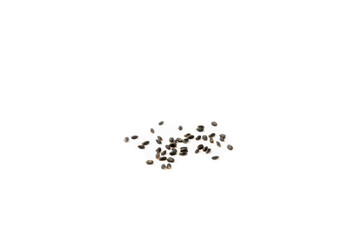 Basil seeds isolated on white background. Close-up. Superfood. Ocimum basilicum. Organic basil seeds.