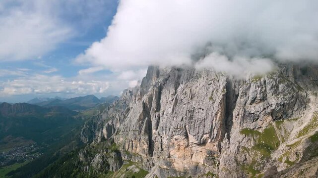 Aerial drone view The Dolomites mountain layers, Province of Trento, South Tirol, Italy
