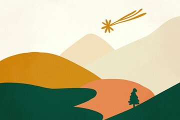 Minimalist pine tree and shooting star Christmas card