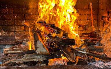View on a wood burning stove or fireplase. Close-up.