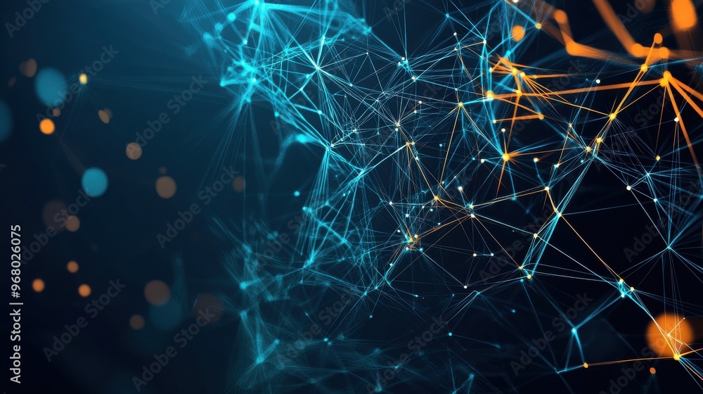 Poster web of growth: a network of glowing abstract lines that connect a central figure to different shapes