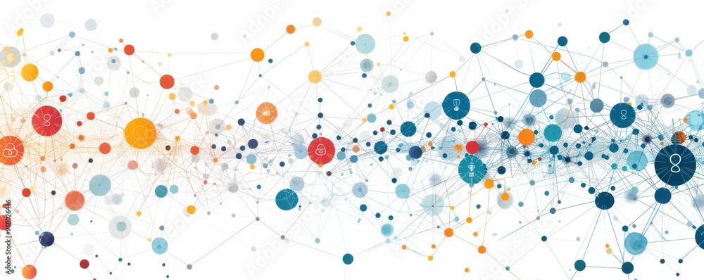 Wall mural abstract illustration of interconnected dots and lines, representing a social network and digital co