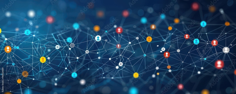 Wall mural abstract illustration of interconnected dots and lines, representing a social network and digital co