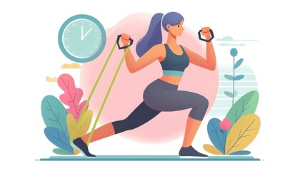 woman exercising with resistance band isolated on white background. 