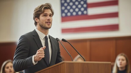 Man giving a speech at a conference.