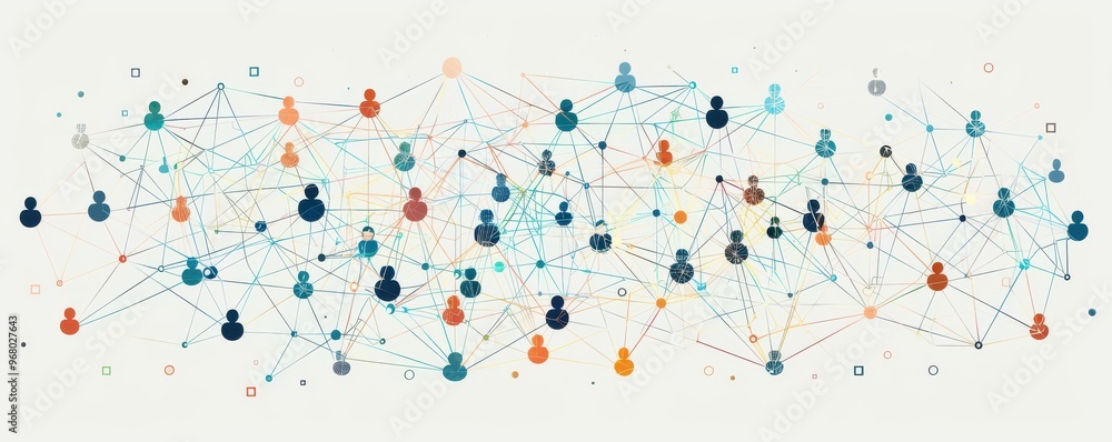 Wall mural abstract illustration of interconnected dots and lines, representing a social network and digital co