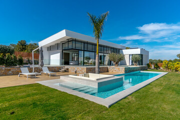 Modern Mediterranean villa with stylish pool and garden