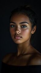 Vertical portrait using low-key lighting, emphasizing the contours and expressions of the subject