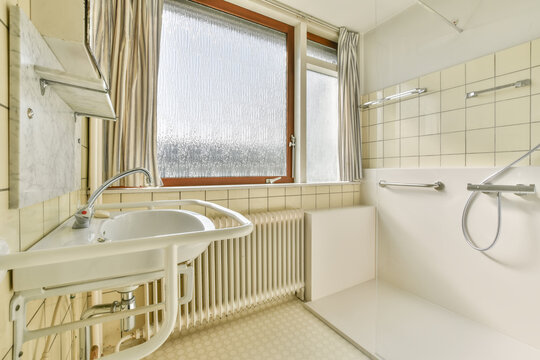 Simple vintage bathroom interior with natural light
