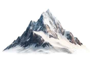 A majestic, snow-covered mountain peak isolated on a transparent background. perfect for outdoor and travel-themed visuals.