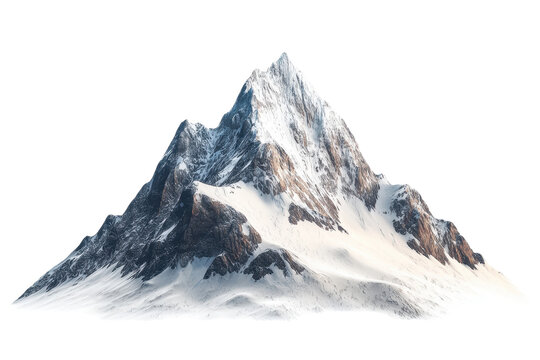 A majestic, snow-covered mountain peak isolated on a transparent background. perfect for outdoor and travel-themed visuals.