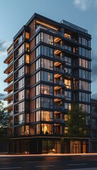 Obraz premium Smart Energy-Efficient Modern Urban Residential Building with Automated Lighting and Climate Control