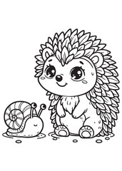 cute hedgehog and snail children coloring page
