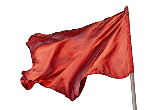 A vibrant red flag waving in the wind, symbolizing passion, warning, or celebration, isolated on a transparent background.