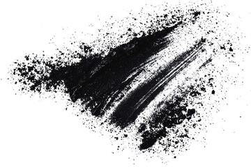Fototapeta premium Abstract black paint texture on transparent background. Artistic brush stroke with splatters, perfect for backgrounds and design projects.