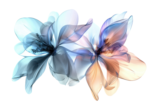 Abstract floral design with delicate blue and peach hues. Perfect for art prints, home decor, or digital backgrounds.