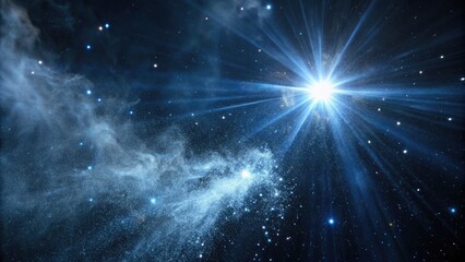 The brilliant star shines in the vast and dark cosmic landscape.