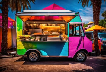 vibrant close mouthwatering meals from food truck showcasing colorful dishes tantalizing presentation, artisan, appetizing, aroma, bite, catering, chef