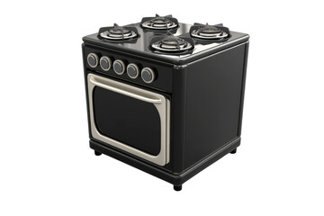 Fototapeta premium Black vintage stove with four burners and an oven, isolated on transparent background. perfect for kitchen appliance and retro design themes.