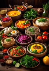 Fototapeta premium colorful meal kits showcasing variety global cuisines fresh ingredients unique flavors culinary adventure, artisan, appetizing, aromatic, bistro, chef