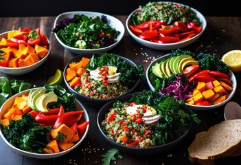 colorful allergen free meal prep display featuring fresh beautifully arranged healthy options nutritious eating, vibrant, ingredients, dishes, vegetables