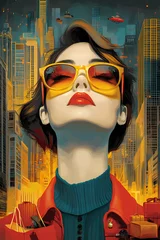 Tableau sur plexiglas  vibrant shopping exhibition poster with bold typography, bright colors, dynamic elements, shopper icons, and event details in an elegant layout.  © Todd's Studio
