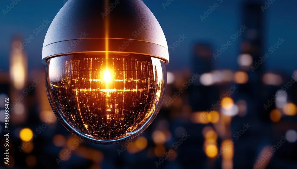 Poster security camera overlooking a futuristic building site, capturing the early light of a new day and s