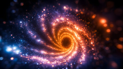 A mesmerizing cosmic scene featuring rotating purple light spirals among twinkling stars, creating an enchanting universe wallpaper that captivates the imagination.