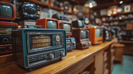 Fototapeta premium Vintage Radio and Televisions in Antique Shop