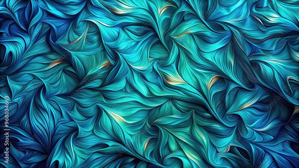 Poster Elegant pattern of swirling teal leaves.